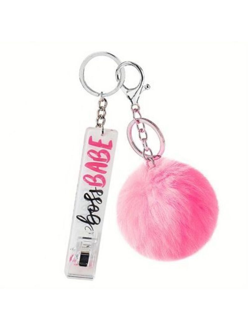 Pink Pom Pom Keychain Credit Card Puller Boss Babe Charm